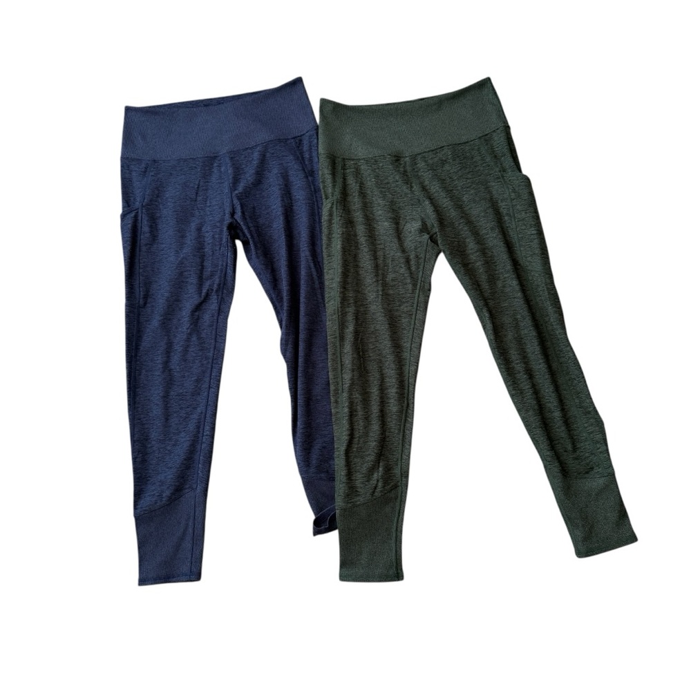 Kirkland Signature LOT Of 2 Blue Green Woman's Leggings With Side Pockets Size L